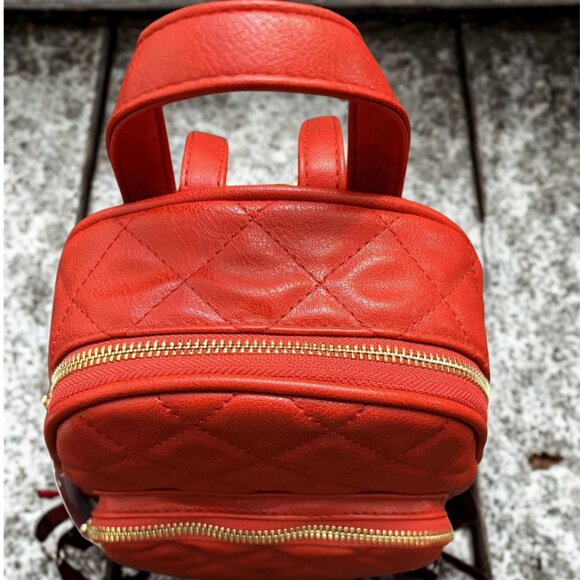 Red Quilted Leatherette Mini Backpack Purse - Picture 3 of 4